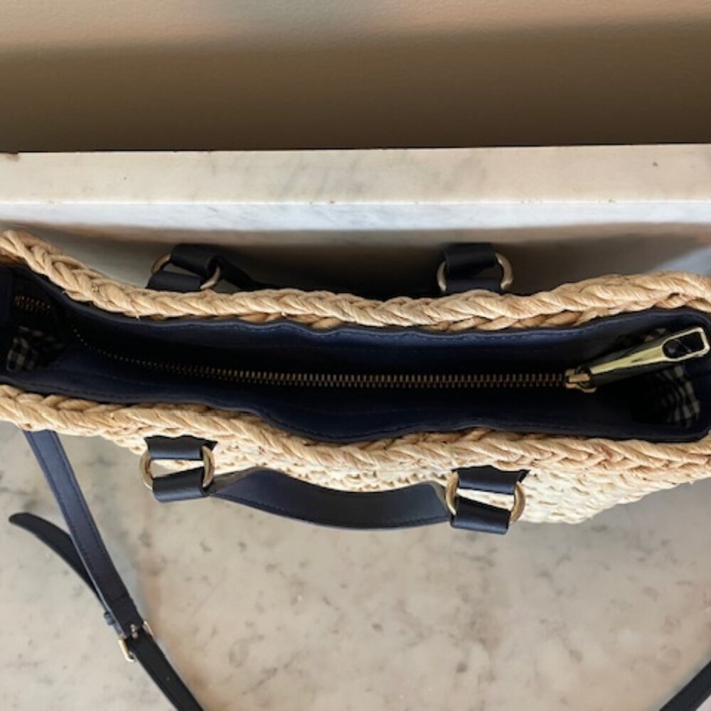 TALBOTS Straw Crossbody Bag Natural with Navy Leather Handles/Strap - Picture 10 of 16